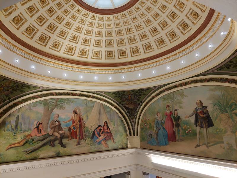 The murals were restored to their original colors at the Streator Public Library.