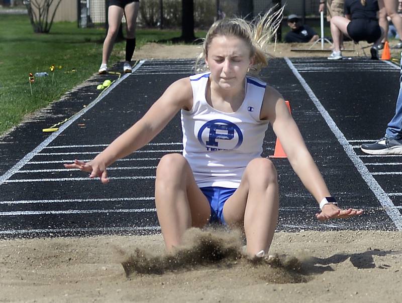Princeton’s Ashlynn Weber competes in the triple jump during the Rollie Morris Invite on Saturday, April 15, 2023 at Hall High School.