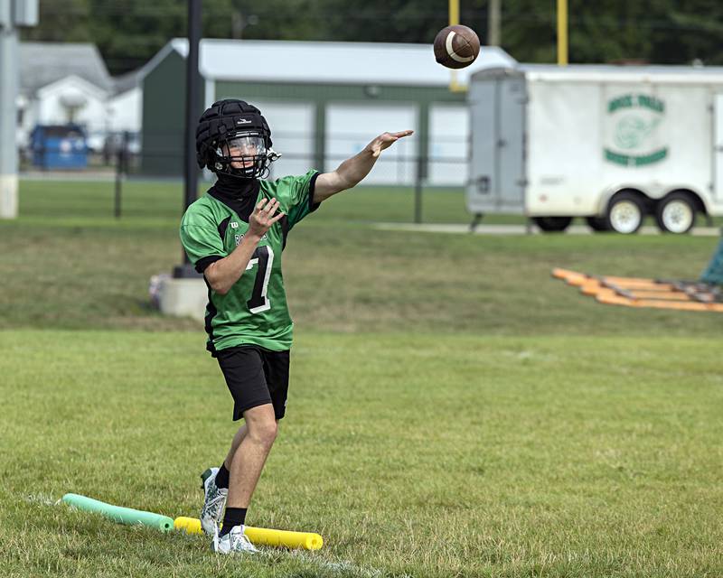 Rock Falls players run through drills Tuesday, August 8, 2023 during the first week of football practice.