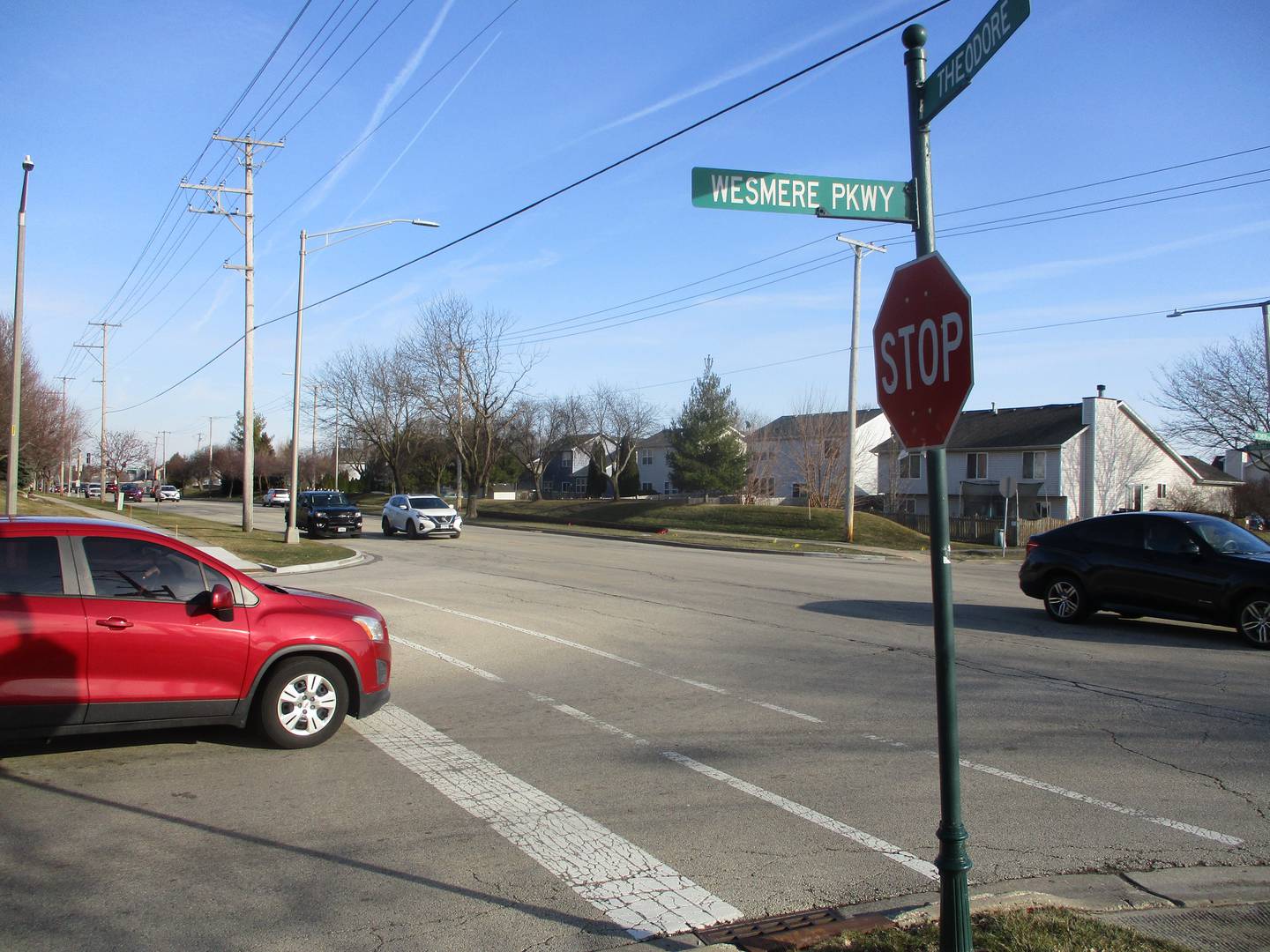 Traffic signals will be installed this year at the intersection of Theodore Street and Wesmere Parkway in Joliet. Feb. 25, 2024.