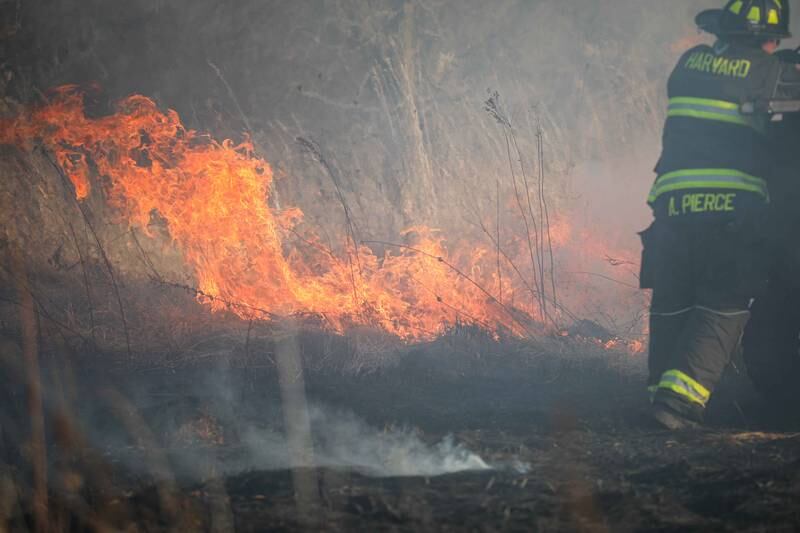 Fourteen acres of land were burned Thursday, Jan. 30, 2025 in a brush fire near Harvard.
