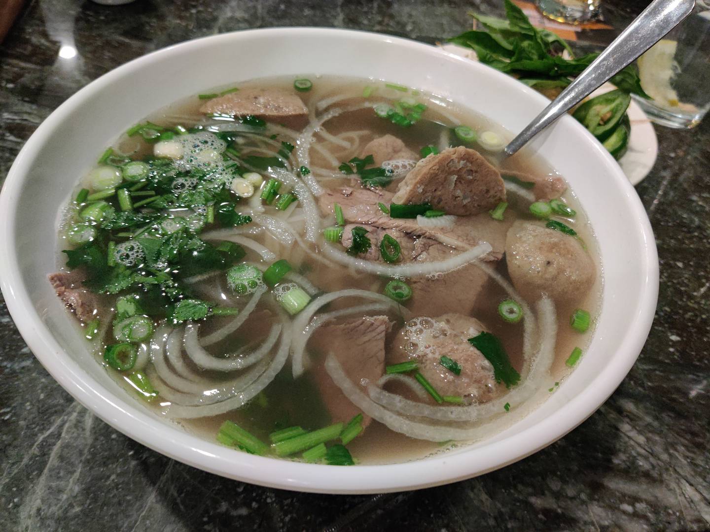 The Vietnamese restaurant Pho Xich Lo in Geneva serves a pho special soup.