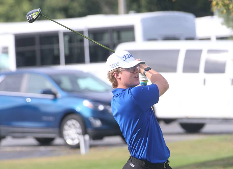 Princeton's Andrew Boughton tees off during the Class 1A Regionals on Wednesday, Oct. 1, 2025 at Deer Park Golf Club in Oglesby.