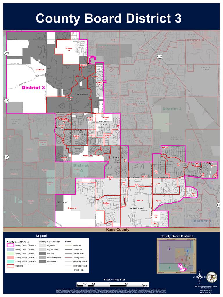 The newly redrawn McHenry County Board District 3 includes parts of Algonquin, Crystal Lake, Lakewood and Lake in the Hills.