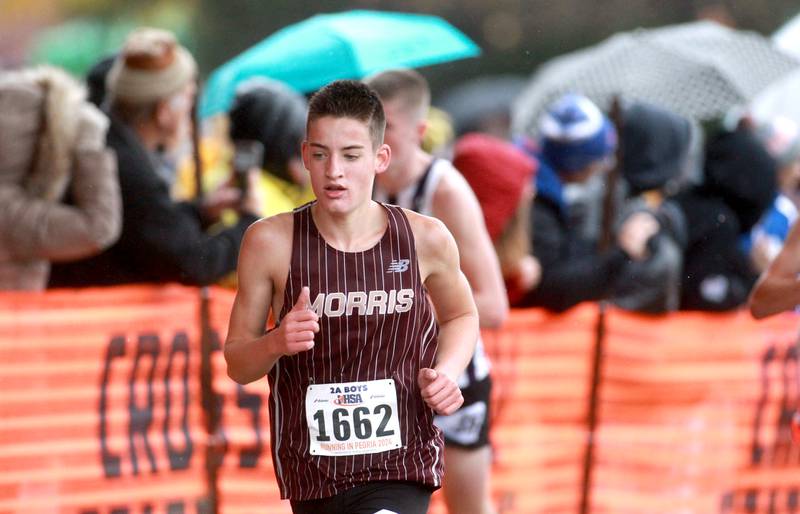 Morris’ Everett Swanson competes in the Class 2A State Cross Country Championships on Saturday, Nov. 9, 2024 at Detweiller Park in Peoria.