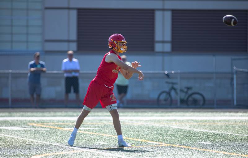 Quarterback Ryan Boe throws a pass at Batavia High School's 7 on 7 tournament on Thursday, July 14, 2022.