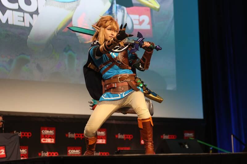 Cosplayer Sayocuu, dressed as Link from the Nintendo games Zelda, placed 3rd in the 2023 Cosplay Central Global Crown Championship at C2E2 Chicago Comic & Entertainment Expo on Saturday, April 1, 2023 at McCormick Place in Chicago.