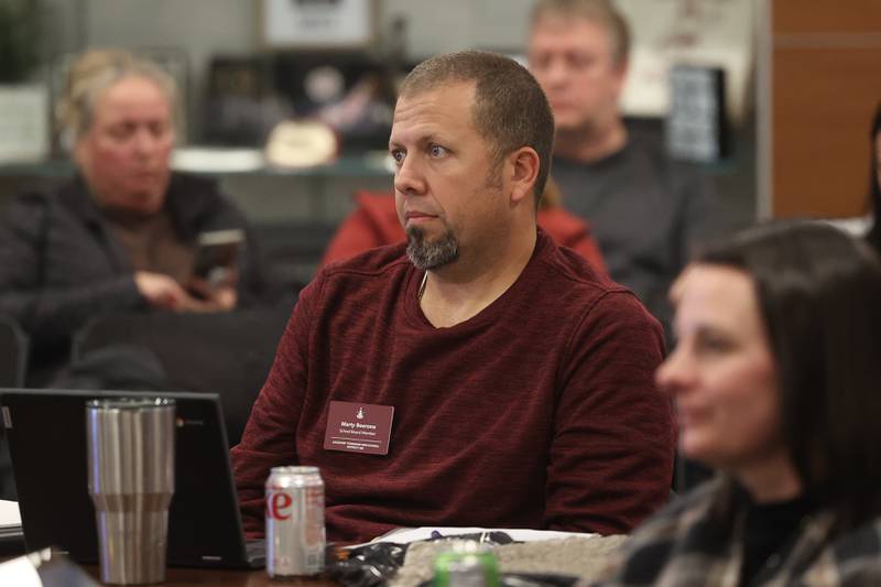 Board member Marty Boersma listens to a fellow board member speak at the Lockport Board of Education meeting on Monday, Nov. 20, 2023, in Lockport.