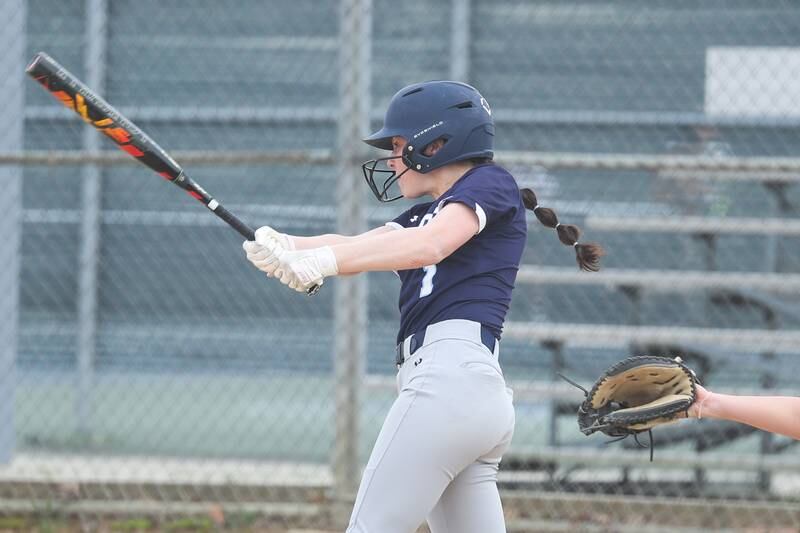 Plainfield South’s Kendal Pasquale connects against Joliet Catholic on Wednesday, April 10, 2024.