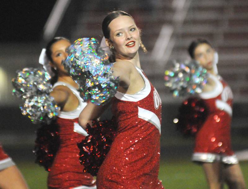 Mia Abernathy performs with the poms before the homecoming game at King Field on Friday, Sept. 29, 2023.