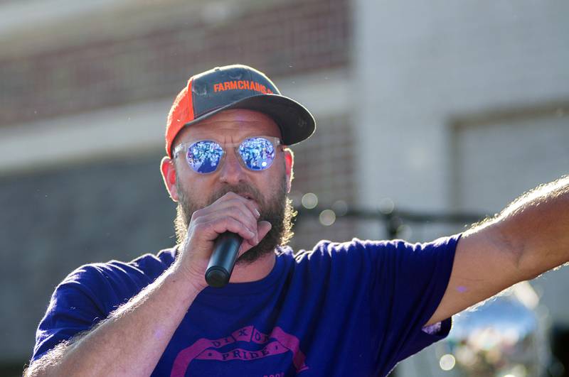 Dixon Pride Fest organizer Andrew Glasscock addresses the crowd Saturday, June 18, 2022 during the festival. Hundreds came out to show their support for the LBGTQ community.