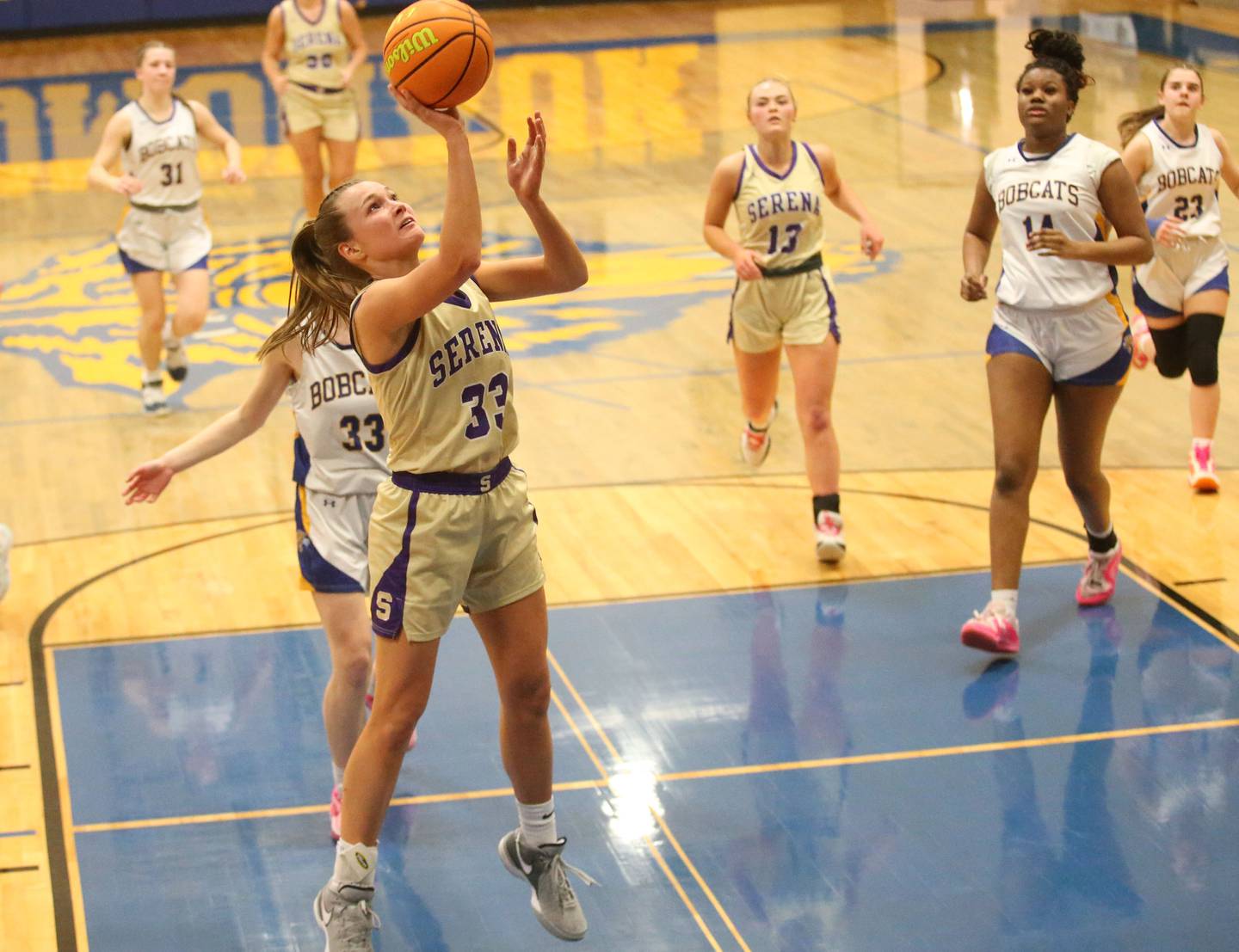 Serena's Jenna Setchell scores on a breakaway against Somonauk/Leland on Monday, Feb. 10, 2025 at Somonauk High School.