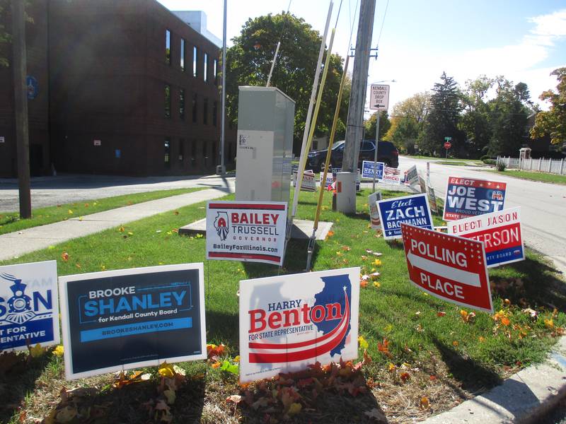 Fall colors: Like the changing leaves, political campaign signs proliferate in autumn, particularly in from of the Kendall County Office Building in Yorkville, seen here on Oct. 18, 2022.