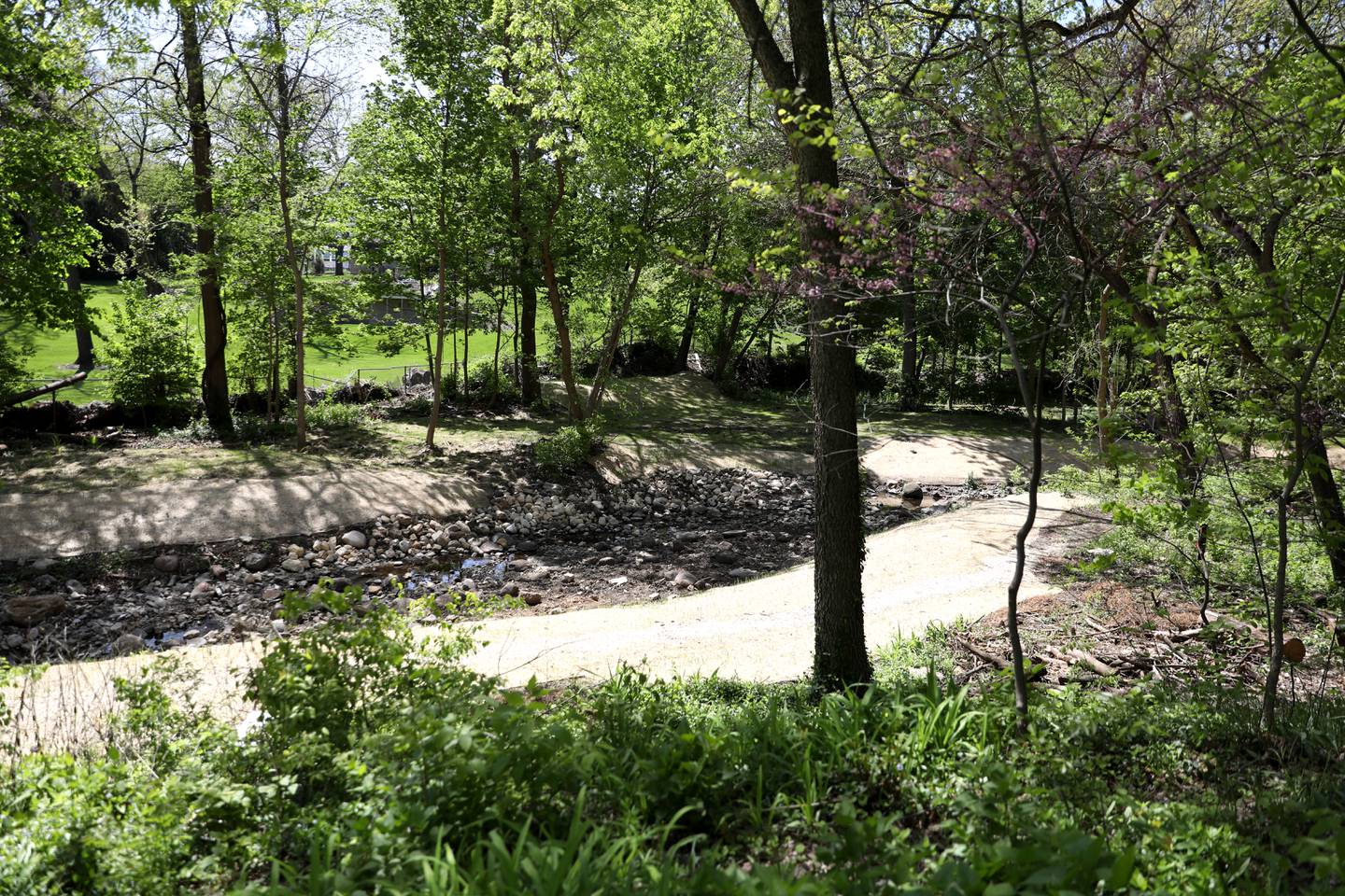 The Geneva Grotto and the surrounding area was recently restored, with a creek leading to the Fox River and pathway created.