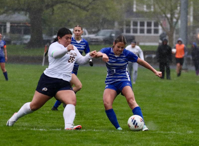 Sterling's Michelle Diaz and Princeton's Olivia Sandoval battle for the ball Thursday at Bryant Field. The Tigresses won 3-1.