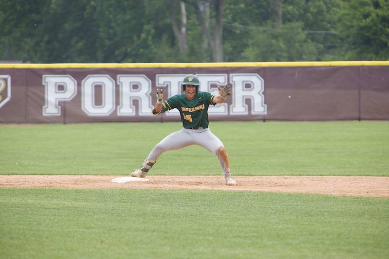 Waubonsie's Shane Torres celebrates a double against Downers Grove North at the Class 4A Sectional Final on Saturday, June 7, 2025 in Lockport.