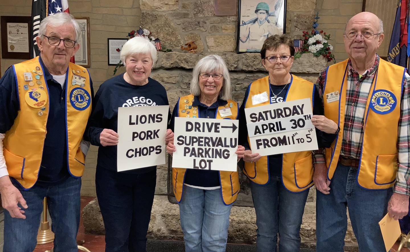 Oregon Lions Club members (left to right): Wayne Cole, Pat Farraday, Penny Cole, Phyllis Herrmann, and Jerry Hinrichs
