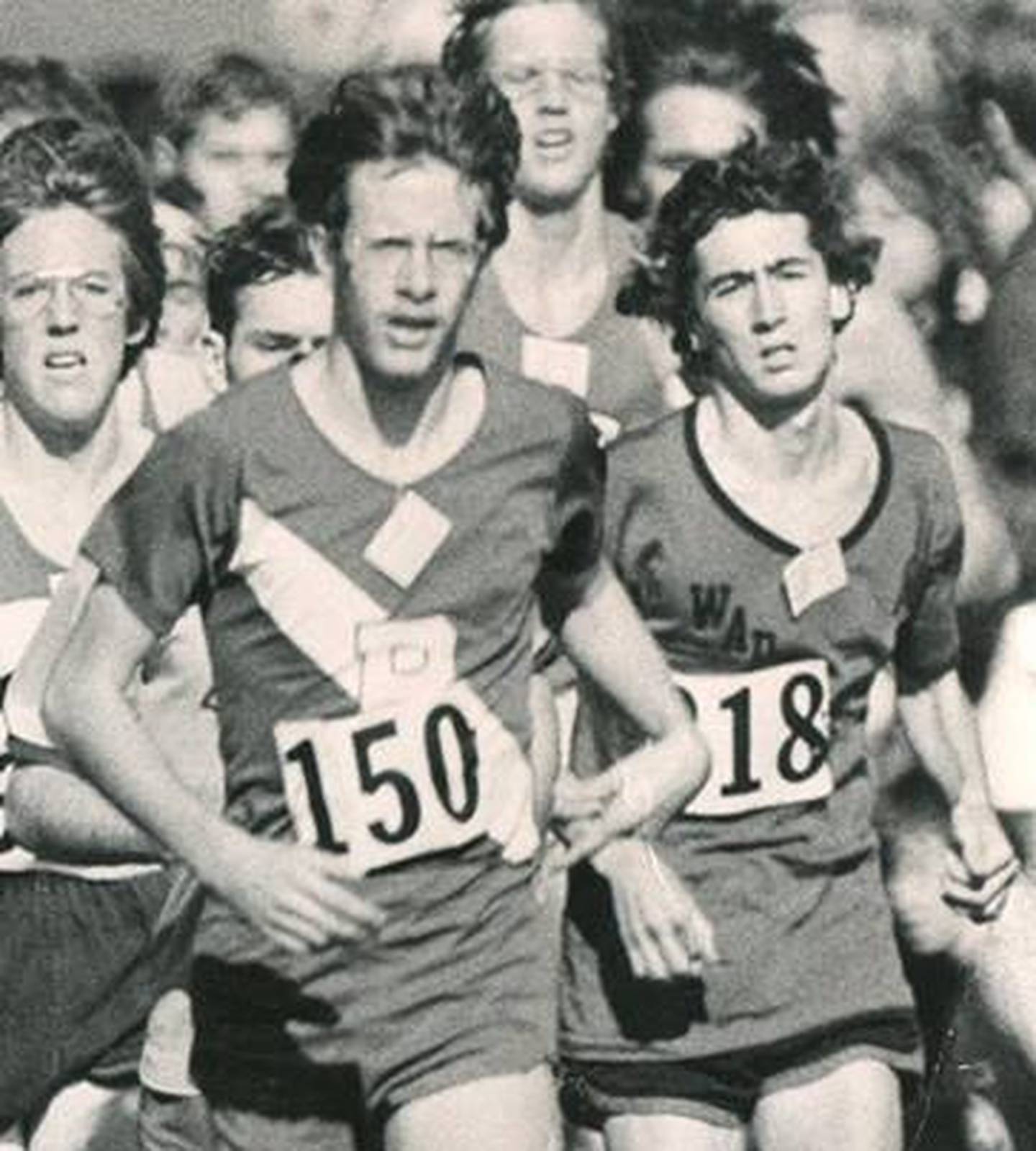 Princeton's Pat Hodge (150), shown here running in the 1975 IHSA State cross country meet, is the Illinois Valley record holder in the 800 meters. He has been a longtime girls track and girls/boys cross country coach at PHS.