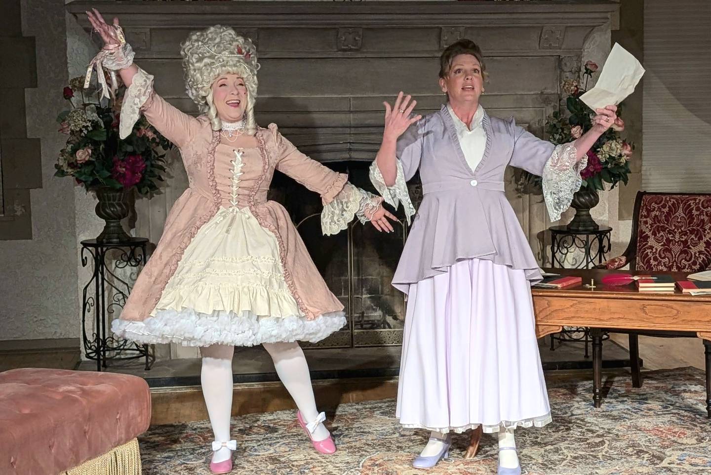 Heidi Swarthout (from left) with Jennifer Reeves Wilson in "The Revolutionists" by Janus Theatre Company in 2024.