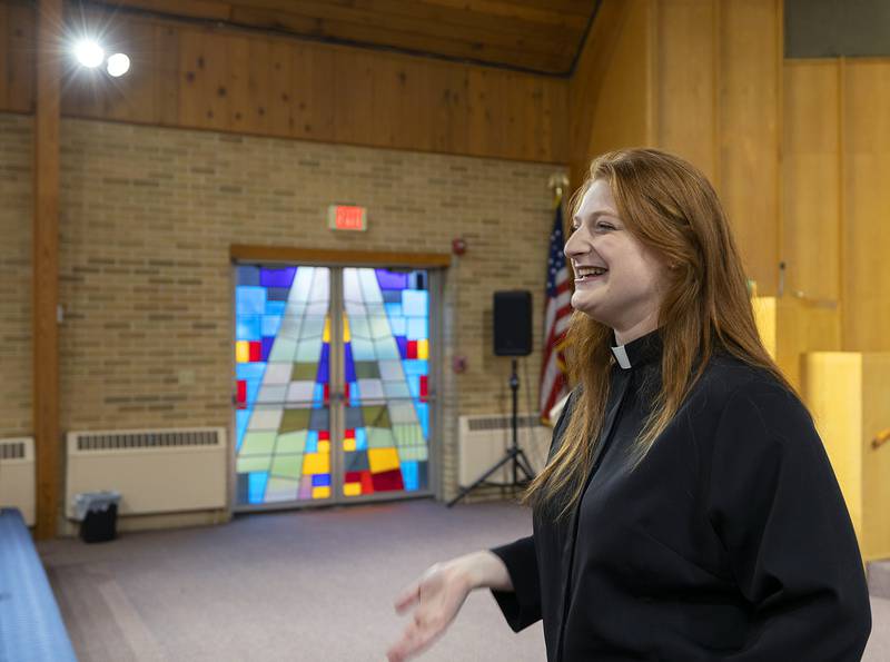 Pastor Riley Reed-Windau talks about the experiment of co-pastoring with husband Anthony between two Dixon Lutheran churches Thursday, Nov. 14, 2024.