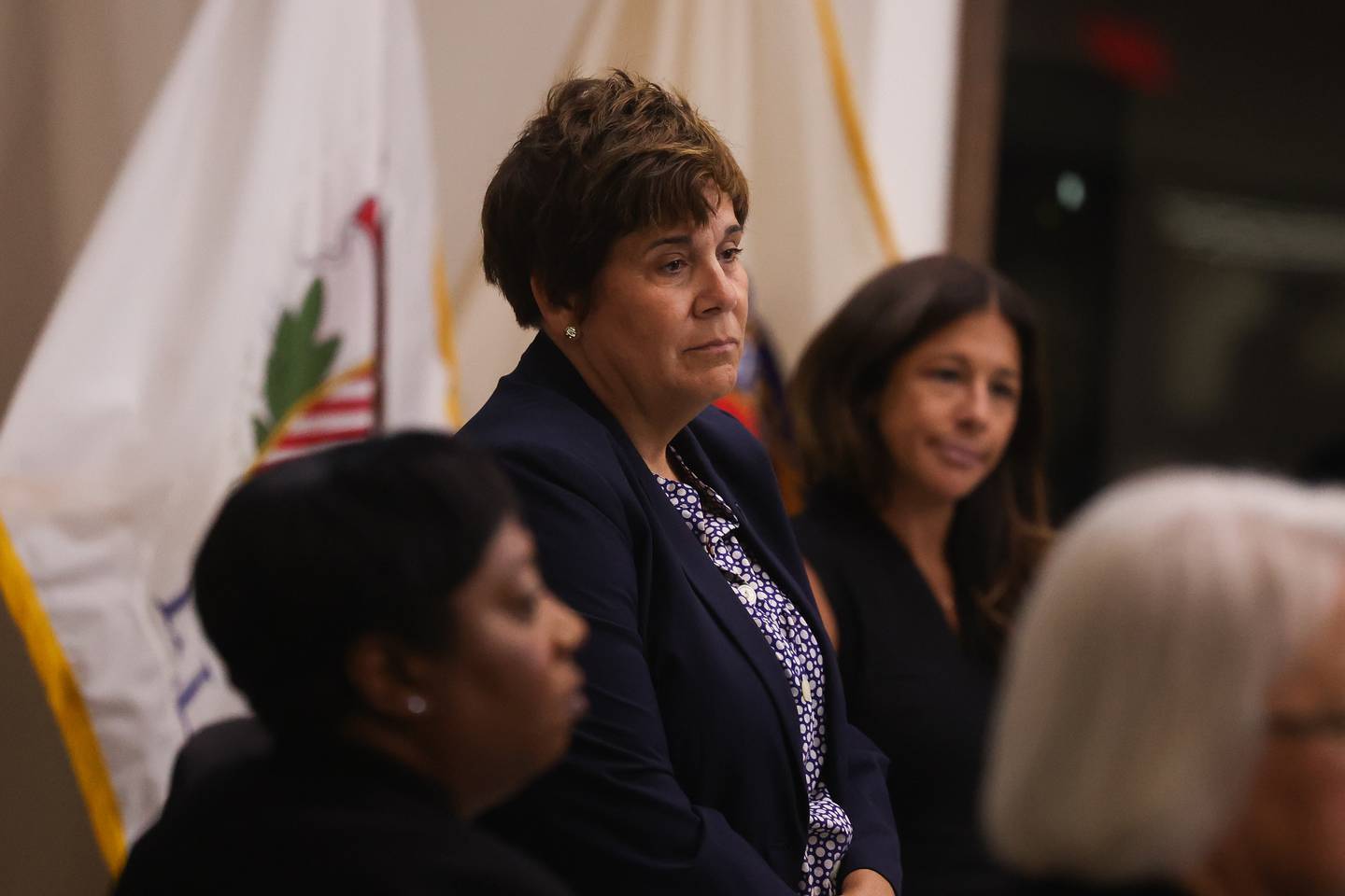 Will County Executive Jennifer Bertino-Tarrant stands for a reading at Will County’s August board meeting on Thursday, August 15, 2024 in Joliet.