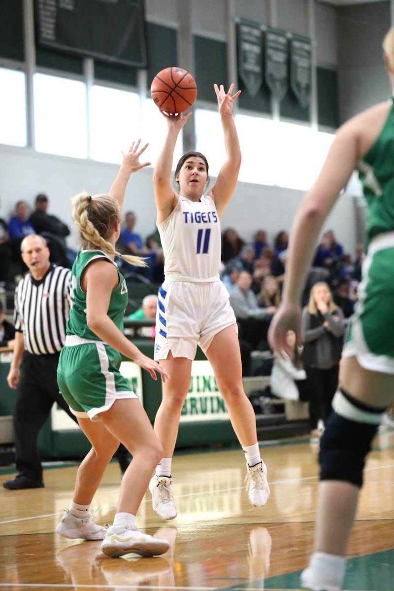 Princeton's Olivia Gartin fires away against Seneca Friday at St. Bede. PHS won 47-45 to claim third place in the Lady Bruins Christmas Classic.
