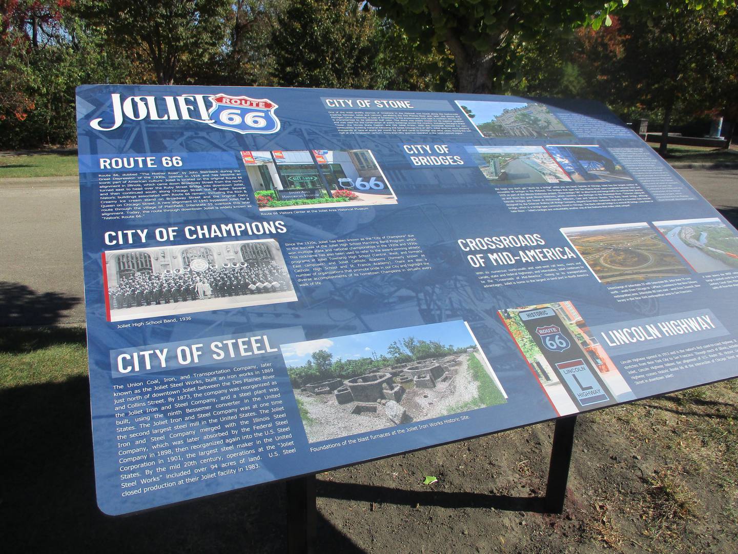 New sign boards replace boards that have been washed away by weather at the Joliet Route 66 Park. Oct. 23, 2024