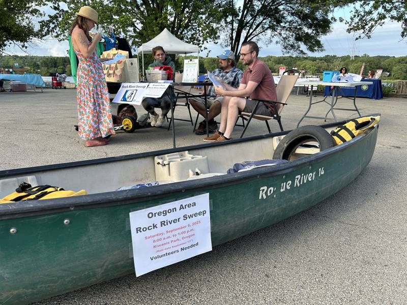 Representatives from the City of Oregon Sustainability Committee River Clean-Up committee attended the River's Edge Farmers Market on Thursday, July 17, 2025. A river clean up event is scheduled for Saturday, Sept. 6.