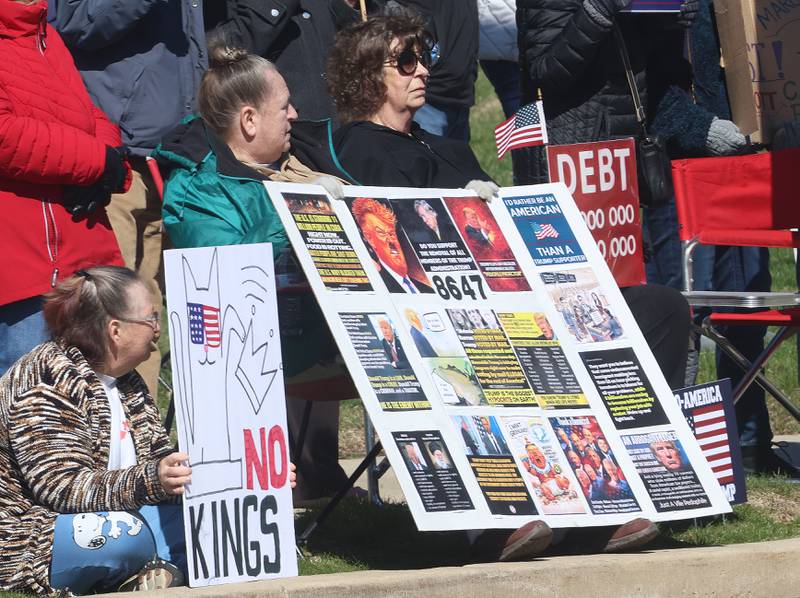 Protesters gather for a No Kings rally on Saturday, March 28, 2026 at Rotary Park in Princeton.
