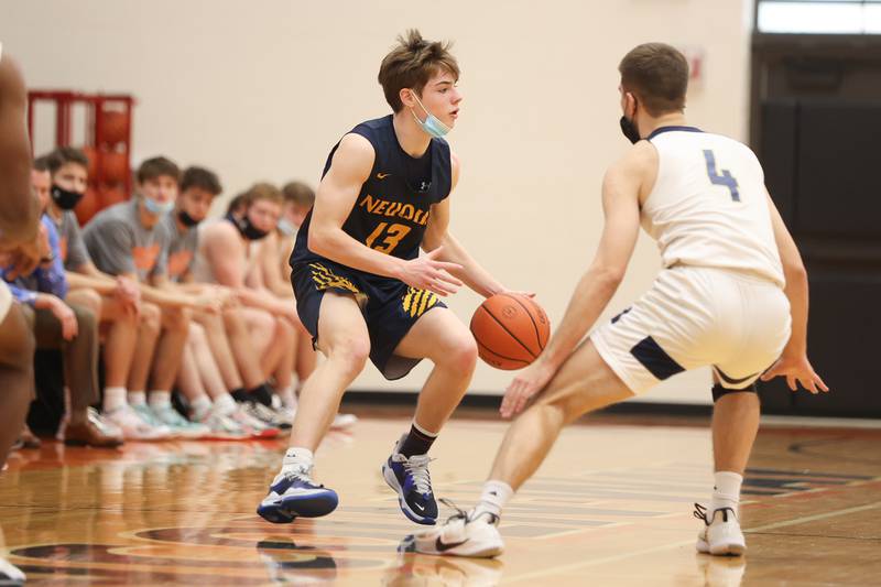 Neuqua Valley’s Luke Kinkade looks for a play against Lemont in the Warrior Showdown shootout at Lincoln-Way West. Saturday, Jan. 29, 2022 in New Lenox.