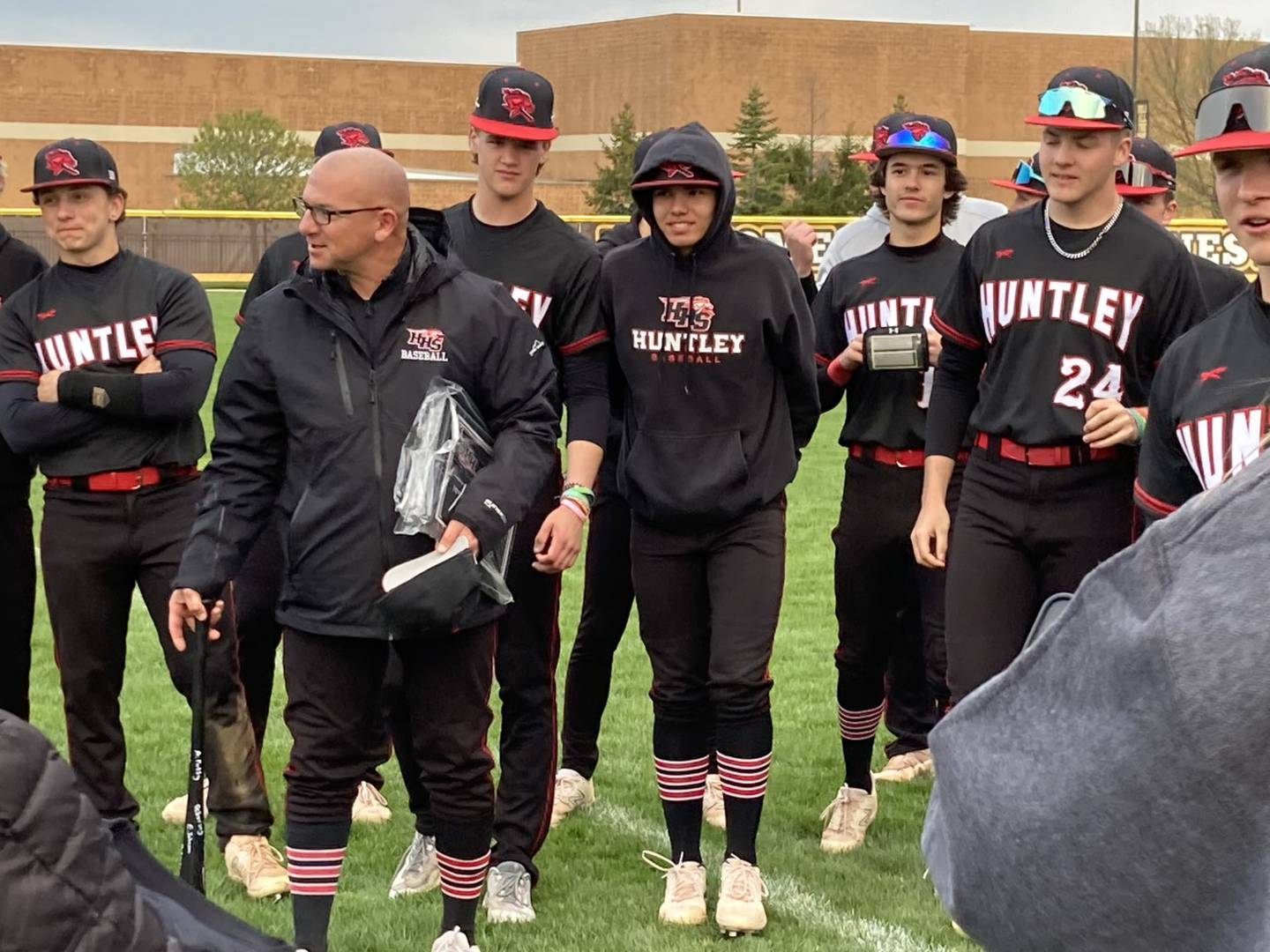 Huntley baseball coach Andy Jakubowski got his 500th victory as the Red Raiders beat Jacobs 12-2 on Monday.