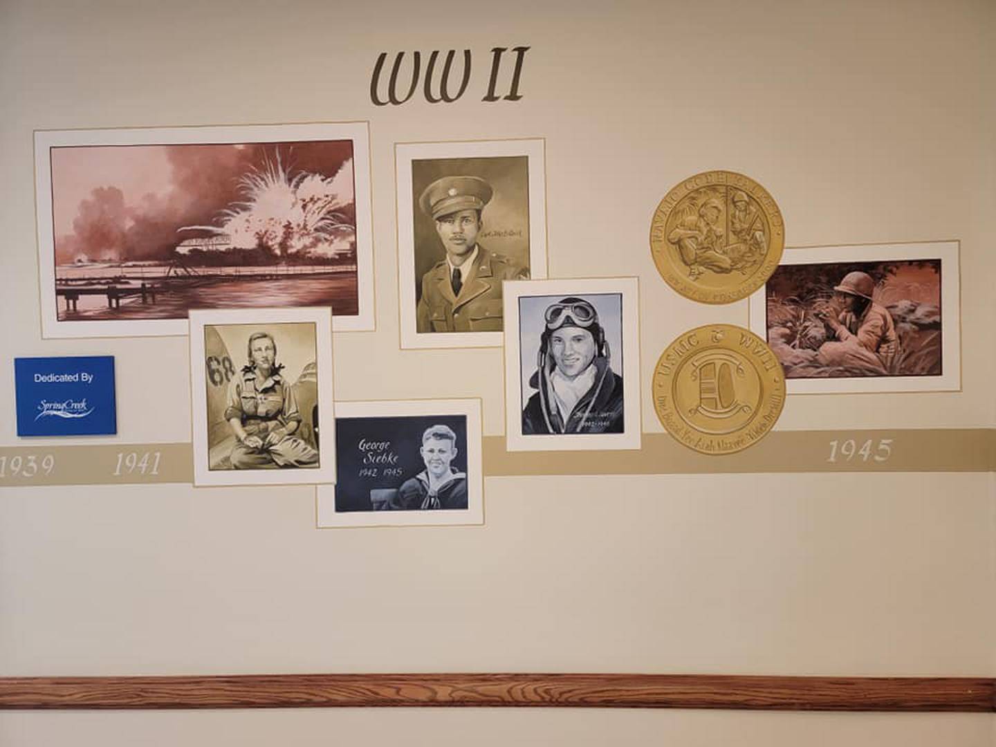 Art on the wall of Hope Manor Joliet depicting soldiers from World War II.