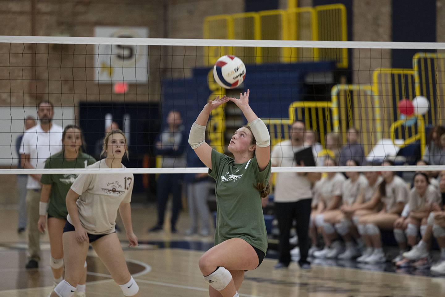 Rock Falls’ Denali Stonitsch sets the ball Thursday, Oct. 20, 2022 against Sterling.
