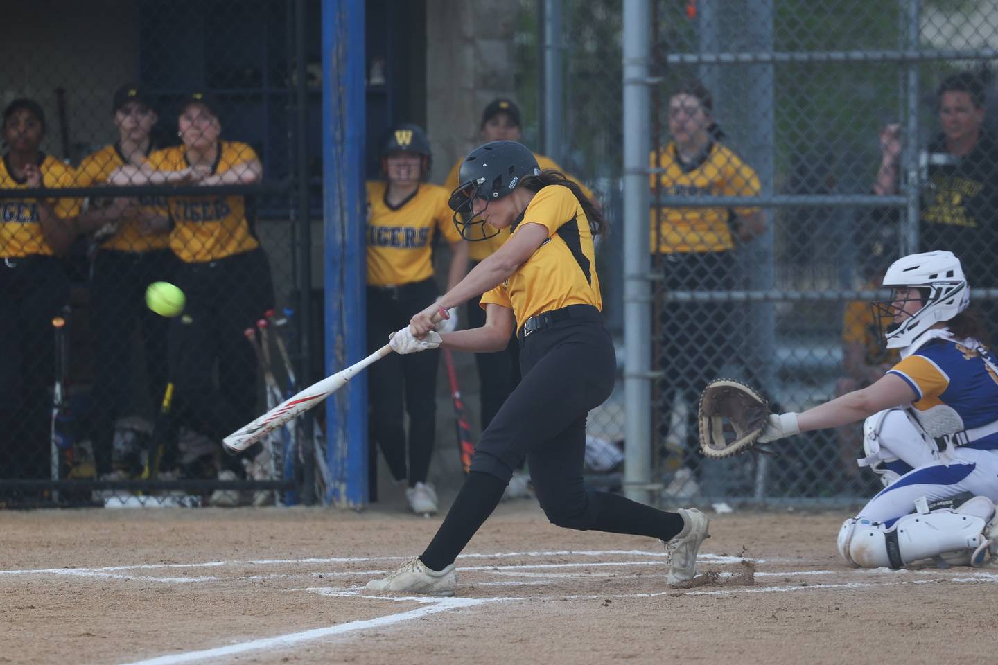 Joliet West’s Mya Millsaps drives in two runs against Joliet Central on Wednesday, April 19, 2023 in Joliet.