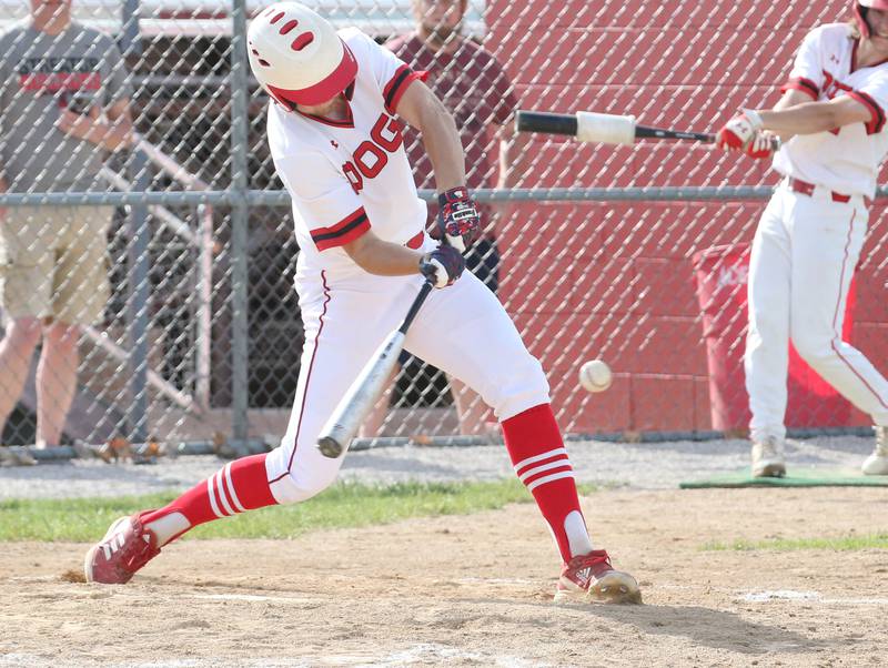 Streator's Landon Muntz smacks a double against Ottawa on Tuesday, May 16, 2023 at Streator High School.