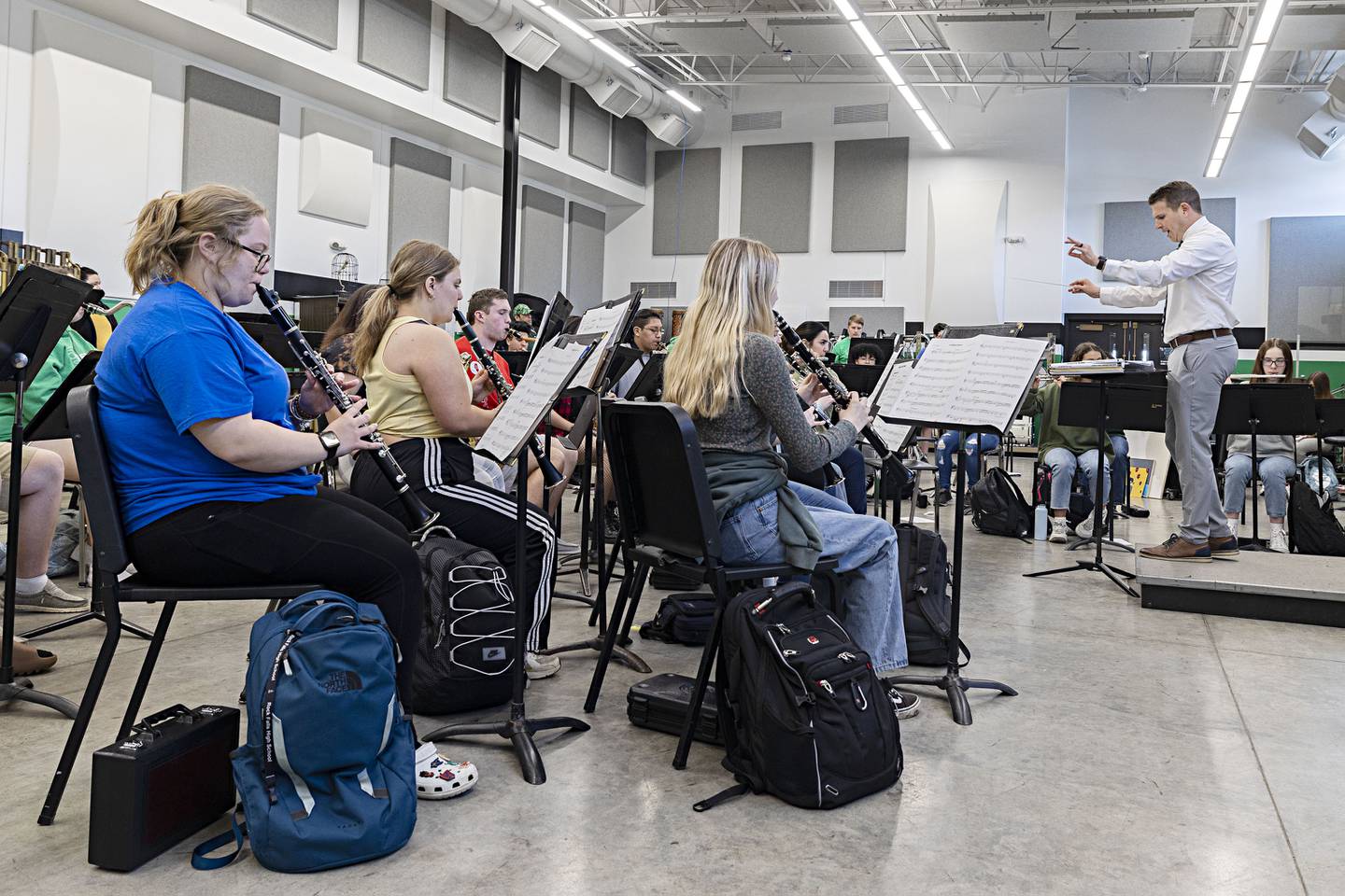 Rock Falls band director Patrick Anderson leads his group during practice Tuesday, April 11, 2023.