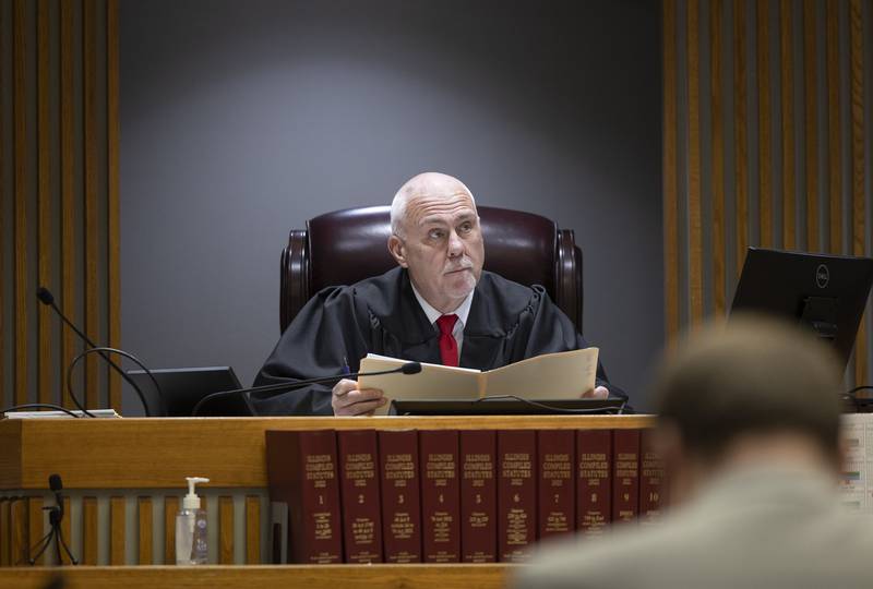 Whiteside County Circuit Court Judge James Heuerman oversees a hearing Friday, April 4, 2025, for Kyle Cooper.