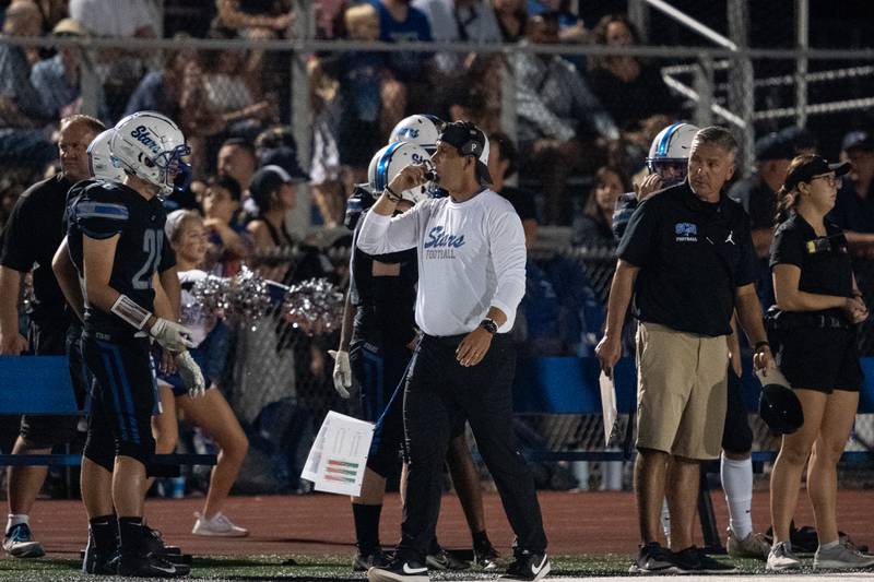 St. Charles North's head coach Rob Pomazak during a football game at St. Charles North High School on Friday, Sep 2, 2022.