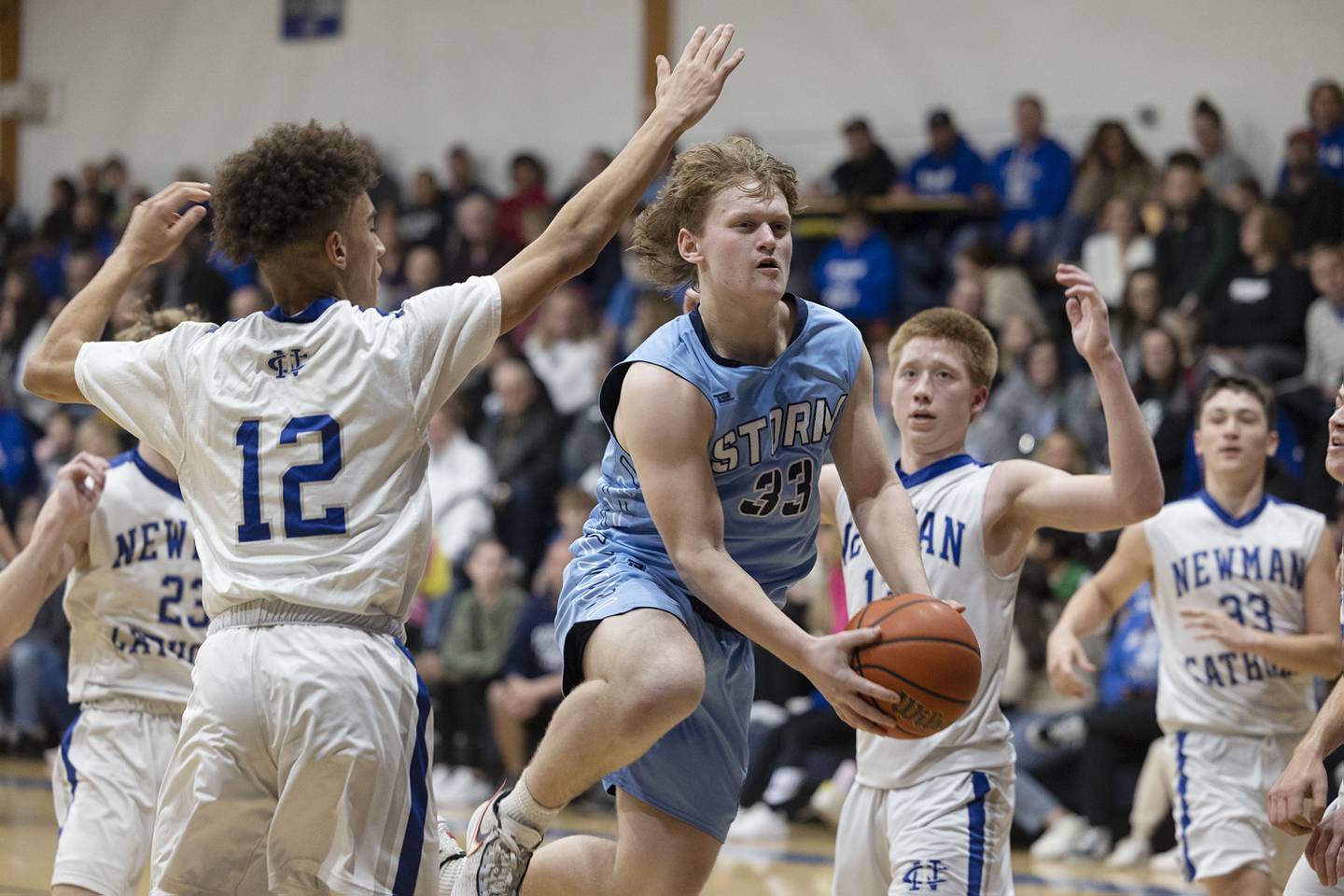 Bureau Valley’s Elijah Endress puts up a shot against Newman Friday, Jan. 26, 2024 at Newman High School.