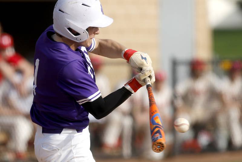Hampshire's Calen Scheider tries to connect with he ball during a Fox Valley Conference baseball game against Huntley on Monday, April 28, 2025, at Huntley High School.