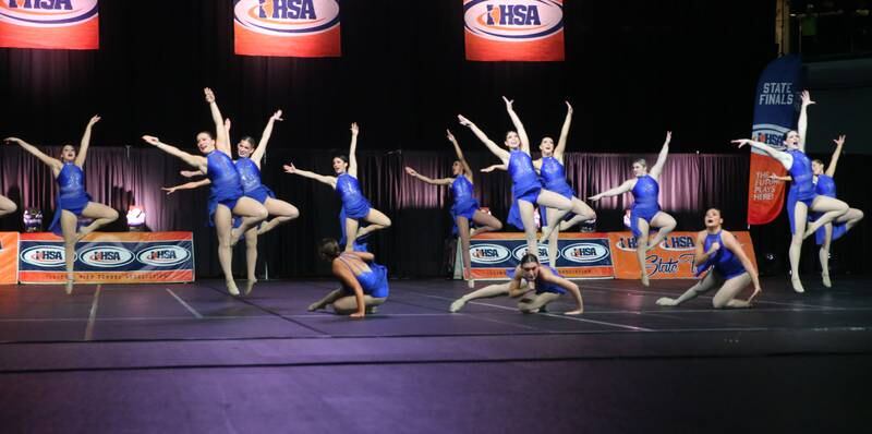 Members of the Nazareth Academy dance team perform during the IHSA State Dance finals on Saturday, Feb. 1, 2025 at Grossingers Motor Arena in Bloomington.