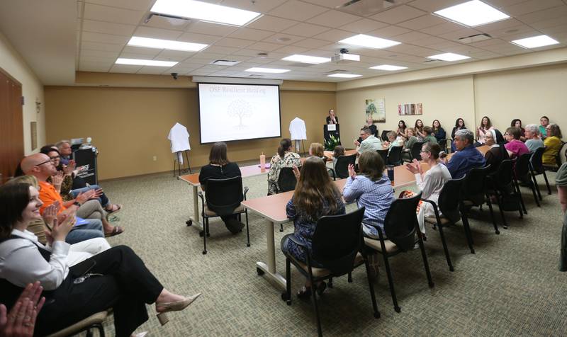 A conference room was packed for a blessing event of the new OSF Resilient Healing care program that will represent hope, healing and a renewed commitment to the recovery of sexual assault survivors in the I‑80 Region on Friday, May 30, 2025 at OSF HealthCare Saint Paul Medical Center in Mendota. 
OSF Resilient Healing care is offered at two locations: Ottawa and Mendota. These strategically chosen sites ensure that survivors throughout the region can get the care they need in a supportive, safe and accessible setting.