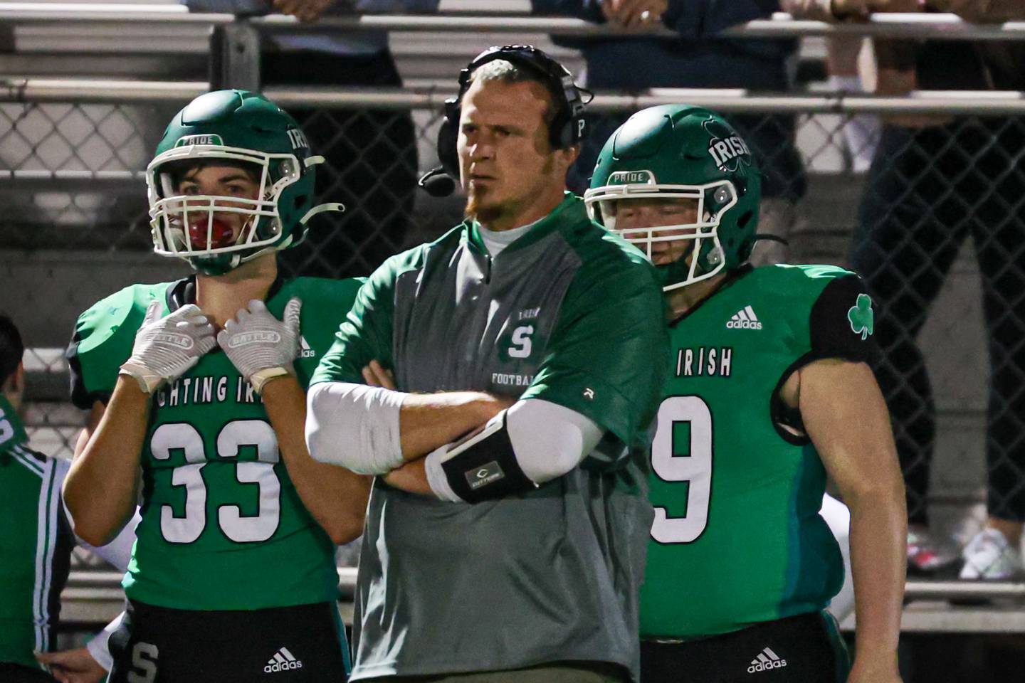 Seneca’s coach watches game against Aurora Central Catholic on Friday, September 27, 2024 at Seneca high school in Seneca.