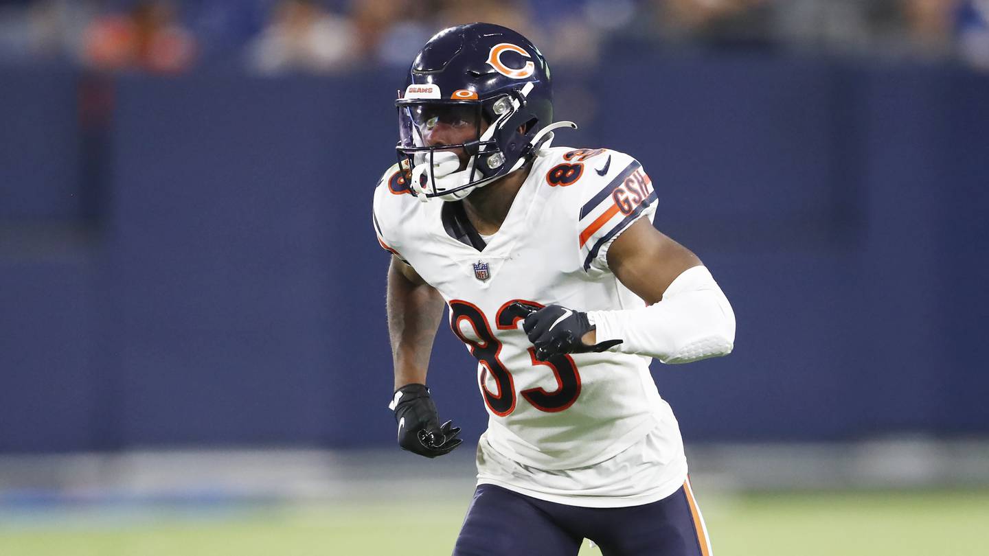 Chicago Bears wide receiver Dazz Newsome plays against the Tennessee Titans in the second half of a preseason game Saturday, Aug. 28, 2021, in Nashville, Tenn.