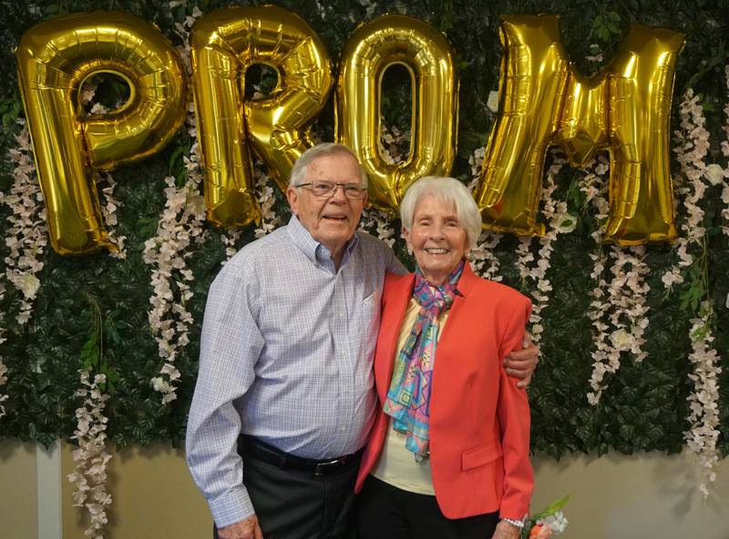 Joane Blatt and Paul Reed at their 'senior' prom April 25, 2024. Rosary High School senior Jillian Ferraro, also president of the National Honor Society, organized the event for residents of GreenFields of Geneva, a senior living community.