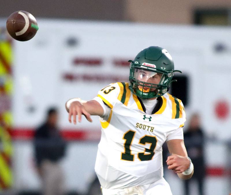 Crystal Lake South’s Christian Avery fires a pass in varsity boys football at McCracken Field on the campus of McHenry High School in McHenry on Friday, Sept. 5, 2025.