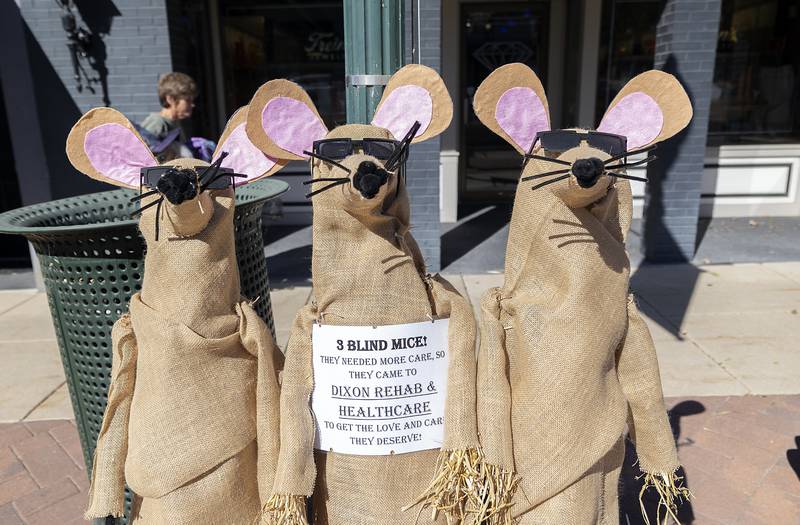Dixon Rehab’s Three Blind Mice scarecrow takes its place at the corner of First Street and Hennepin Avenue in downtown Dixon.