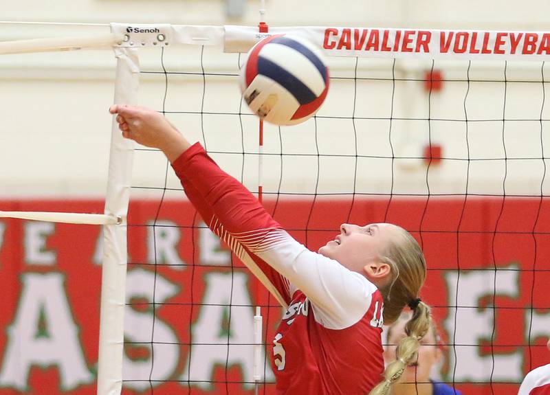 L-P's Aubrey Urbanski saves the ball against Princeton on Tuesday, Aug. 26, 2025 in AJ Sellett Gymnasium at L-P High School.