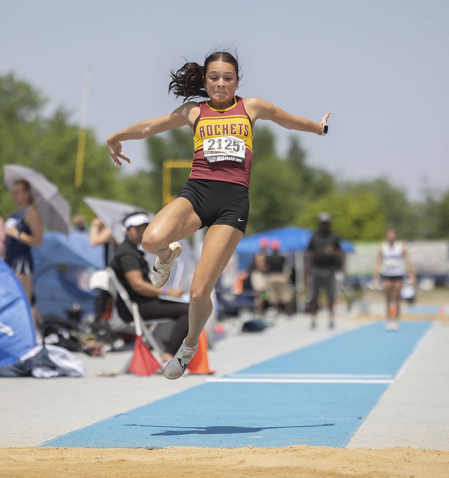 Richmond-Burton’s Angelina Gersch makes her jump in the 2A triple jump Saturday, May 20, 2023 during the IHSA state track and field finals at Eastern Illinois University in Charleston.