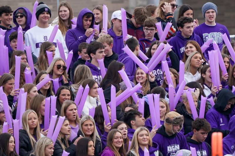 Downers Grove North’s student section during a class 7A quarterfinal playoff football game against Batavia at Batavia High School on Saturday, Nov. 16, 2024.